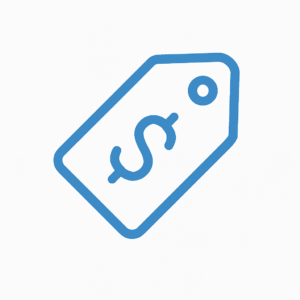 Blue price tag icon with dollar symbol representing affordable pool service pricing