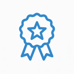 Blue ribbon badge icon with star representing high-quality pool products