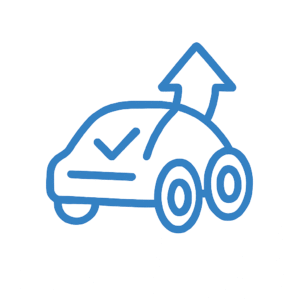Blue icon of a pool robot with an upward arrow and checkmark, symbolizing return to service