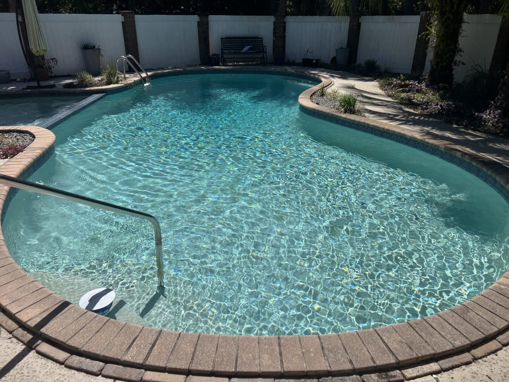 Freeform swimming pool in Ocala FL with crystal clear water following professional pool opening and seasonal pool maintenance service by Vital Pool Solutions LLC.